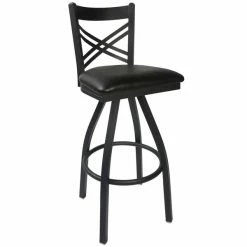 BFM Seating Akrin Metal Barstool With 2" Black Vinyl Swivel Seat