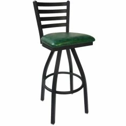 BFM Seating Lima Sand Black Steel Bar Height Chair With 2" Green Vinyl Swivel Seat