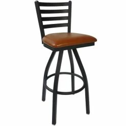 BFM Seating Lima Sand Black Steel Bar Height Chair With 2" Light Brown Vinyl Swivel Seat