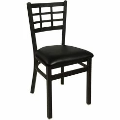 BFM Seating Marietta Sand Black Steel Side Chair With 2" Black Vinyl Seat
