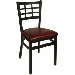 BFM Seating Marietta Sand Black Steel Side Chair With 2" Burgundy Vinyl Seat