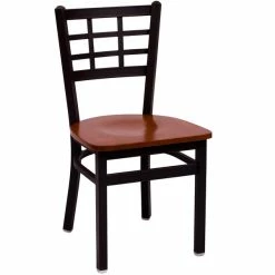 BFM Seating Marietta Sand Black Metal Side Chair With Cherry Wood Seat