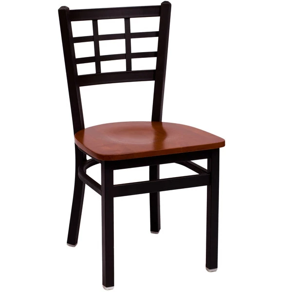 BFM Seating Marietta Sand Black Metal Side Chair With Cherry Wood Seat 1 BFM Seating Marietta Sand Black Metal Side Chair With Cherry Wood Seat