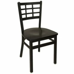 BFM Seating Marietta Sand Black Metal Side Chair With Black Wood Seat