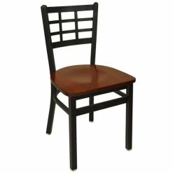 BFM Seating Marietta Sand Black Metal Side Chair With Mahogany Wood Seat