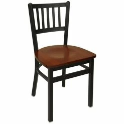 BFM Seating Troy Sand Black Metal Side Chair With Mahogany Seat