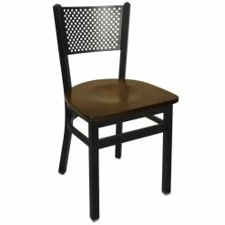 BFM Seating Polk Sand Black Metal Side Chair With Walnut Seat