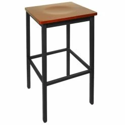 BFM Seating Trent Sand Black Metal Barstool With Cherry Wood Seat