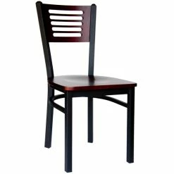 BFM Seating Espy Sand Black Metal Side Chair With Mahogany Wooden Back And Seat