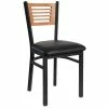 BFM Seating Espy Sand Black Metal Side Chair With Cherry Wooden Back And 2" Black Vinyl Seat