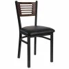 BFM Seating Espy Sand Black Metal Side Chair With Walnut Wooden Back And 2" Black Vinyl Seat