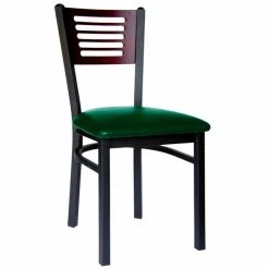 BFM Seating Espy Sand Black Metal Side Chair With Mahogany Wooden Back And 2" Green Vinyl Seat