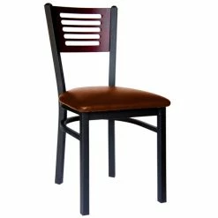 BFM Seating Espy Sand Black Metal Side Chair With Mahogany Wooden Back And 2" Light Brown Vinyl Seat