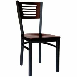BFM Seating Espy Sand Black Metal Side Chair With Walnut Wooden Back And Seat