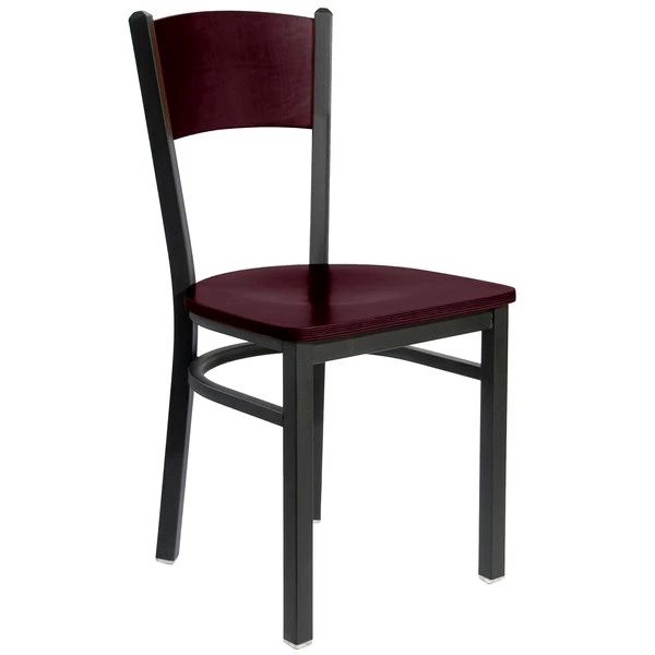 BFM Seating Dale Sand Black Metal Side Chair With Mahogany Finish Wooden Back And Seat 1 BFM Seating Dale Sand Black Metal Side Chair With Mahogany Finish Wooden Back And Seat