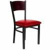 BFM Seating Dale Sand Black Metal Side Chair With Mahogany Finish Wooden Back And 2" Red Vinyl Seat