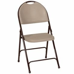 Correll 24 Tan With Brown Frame Plastic Molded Folding Chair