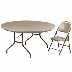 Correll 24 Tan With Brown Frame Plastic Molded Folding Chair -Lancaster Table & Seating Shop 798441