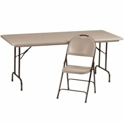 Correll 24 Tan With Brown Frame Plastic Molded Folding Chair -Lancaster Table & Seating Shop 798442