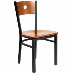 BFM Seating Darby Sand Black Metal Side Chair With Cherry Wooden Back And Seat