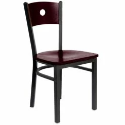 BFM Seating Darby Sand Black Metal Side Chair With Mahogany Wooden Back And Seat