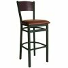 BFM Seating Dale Sand Black Metal Bar Height Chair With Mahogany Finish Wooden Back And 2" Burgundy Vinyl Seat