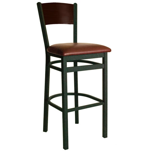 BFM Seating Dale Sand Black Metal Bar Height Chair With Walnut Finish Wooden Back And 2" Burgundy Vinyl Seat 1 BFM Seating Dale Sand Black Metal Bar Height Chair With Walnut Finish Wooden Back And 2" Burgundy Vinyl Seat