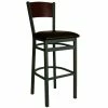 BFM Seating Dale Sand Black Metal Bar Height Chair With Walnut Finish Wooden Back And 2" Dark Brown Vinyl Seat