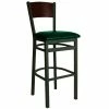 BFM Seating Dale Sand Black Metal Bar Height Chair With Walnut Finish Wooden Back And 2" Green Vinyl Seat