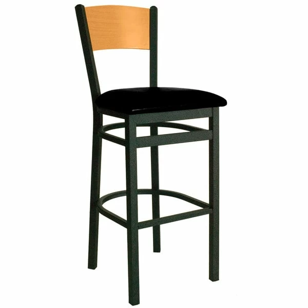 BFM Seating Dale Sand Black Metal Bar Height Chair With Natural Finish Wooden Back And 2" Black Vinyl Seat 1 BFM Seating Dale Sand Black Metal Bar Height Chair With Natural Finish Wooden Back And 2" Black Vinyl Seat