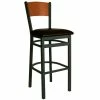 BFM Seating Dale Sand Black Metal Bar Height Chair With Cherry Finish Wooden Back And 2" Dark Brown Vinyl Seat