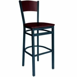 BFM Seating Dale Sand Black Metal Bar Height Chair With Mahogany Finish Wooden Back And Seat