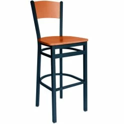 BFM Seating Dale Sand Black Metal Bar Height Chair With Cherry Finish Wooden Back And Seat