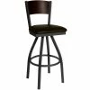 BFM Seating Dale Sand Black Metal Swivel Bar Height Chair With Walnut Finish Wooden Back And 2" Dark Brown Vinyl Seat