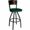 BFM Seating Dale Sand Black Metal Swivel Bar Height Chair With Walnut Finish Wooden Back And 2" Green Vinyl Seat