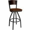 BFM Seating Dale Sand Black Metal Swivel Bar Height Chair With Walnut Finish Wooden Back And 2" Light Brown Vinyl Seat
