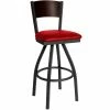 BFM Seating Dale Sand Black Metal Swivel Bar Height Chair With Walnut Finish Wooden Back And 2" Red Vinyl Seat