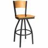 BFM Seating Dale Sand Black Metal Swivel Bar Height Chair With Natural Finish Wooden Back And Seat