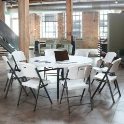 Lifetime Round Folding Table, 60" Plastic, White Granite - 4/Pack 8 Lifetime Round Folding Table, 60" Plastic, White Granite - 4/Pack -Lancaster Table & Seating Shop 800092
