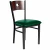 BFM Seating Darby Sand Black Metal Side Chair With Mahogany Wooden Back And 2" Green Vinyl Seat
