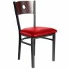 BFM Seating Darby Sand Black Metal Side Chair With Mahogany Wooden Back And 2" Red Vinyl Seat
