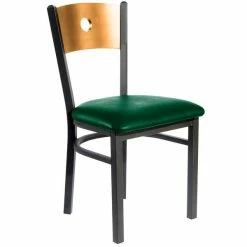 BFM Seating Darby Sand Black Metal Side Chair With Natural Wooden Back And 2" Green Vinyl Seat