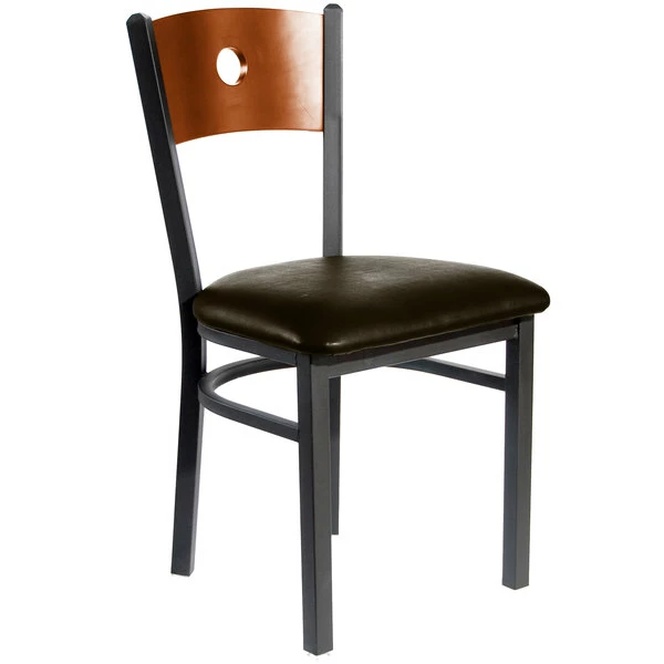 BFM Seating Darby Sand Black Metal Side Chair With Cherry Wooden Back And 2" Dark Brown Vinyl Seat 1 BFM Seating Darby Sand Black Metal Side Chair With Cherry Wooden Back And 2" Dark Brown Vinyl Seat