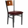 BFM Seating Darby Sand Black Metal Side Chair With Cherry Wooden Back And 2" Burgundy Vinyl Seat