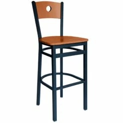 BFM Seating Darby Sand Black Metal Bar Height Chair With Cherry Wooden Back And Seat