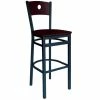 BFM Seating Darby Sand Black Metal Bar Height Chair With Mahogany Wooden Back And Seat