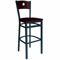 BFM Seating Darby Sand Black Metal Bar Height Chair With Mahogany Wooden Back And Seat