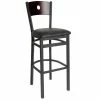 BFM Seating Darby Sand Black Metal Bar Height Chair With Mahogany Wooden Back And 2" Black Vinyl Seat