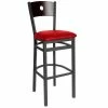 BFM Seating Darby Sand Black Metal Bar Height Chair With Walnut Wooden Back And 2" Red Vinyl Seat