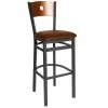 BFM Seating Darby Sand Black Metal Bar Height Chair With Cherry Wooden Back And 2" Light Brown Vinyl Seat